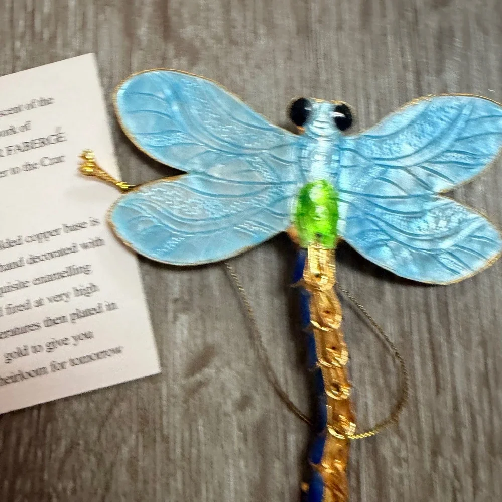 Alsan Company Victorian Enamelling Dragonfly Ornament Gold Plated Copper Blue